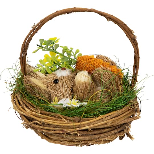 6.5" Bunny in Woven Basket Easter Décor